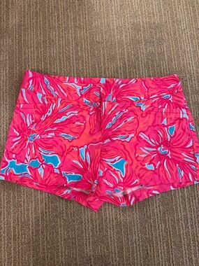 Lilly Pulitzer Hot Pink Floral Bike Shorts with Blue Accents